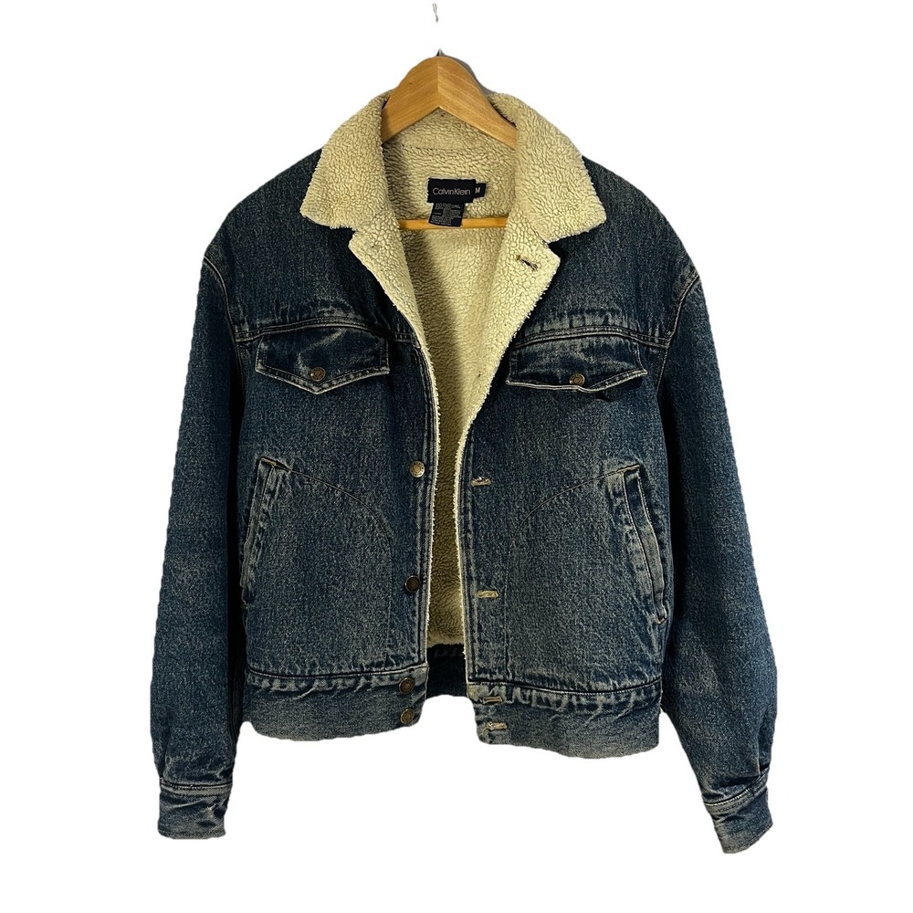 VTG Calvin Klein Men's Denim‎ Sherpa Lined Trucker Jacket Size M